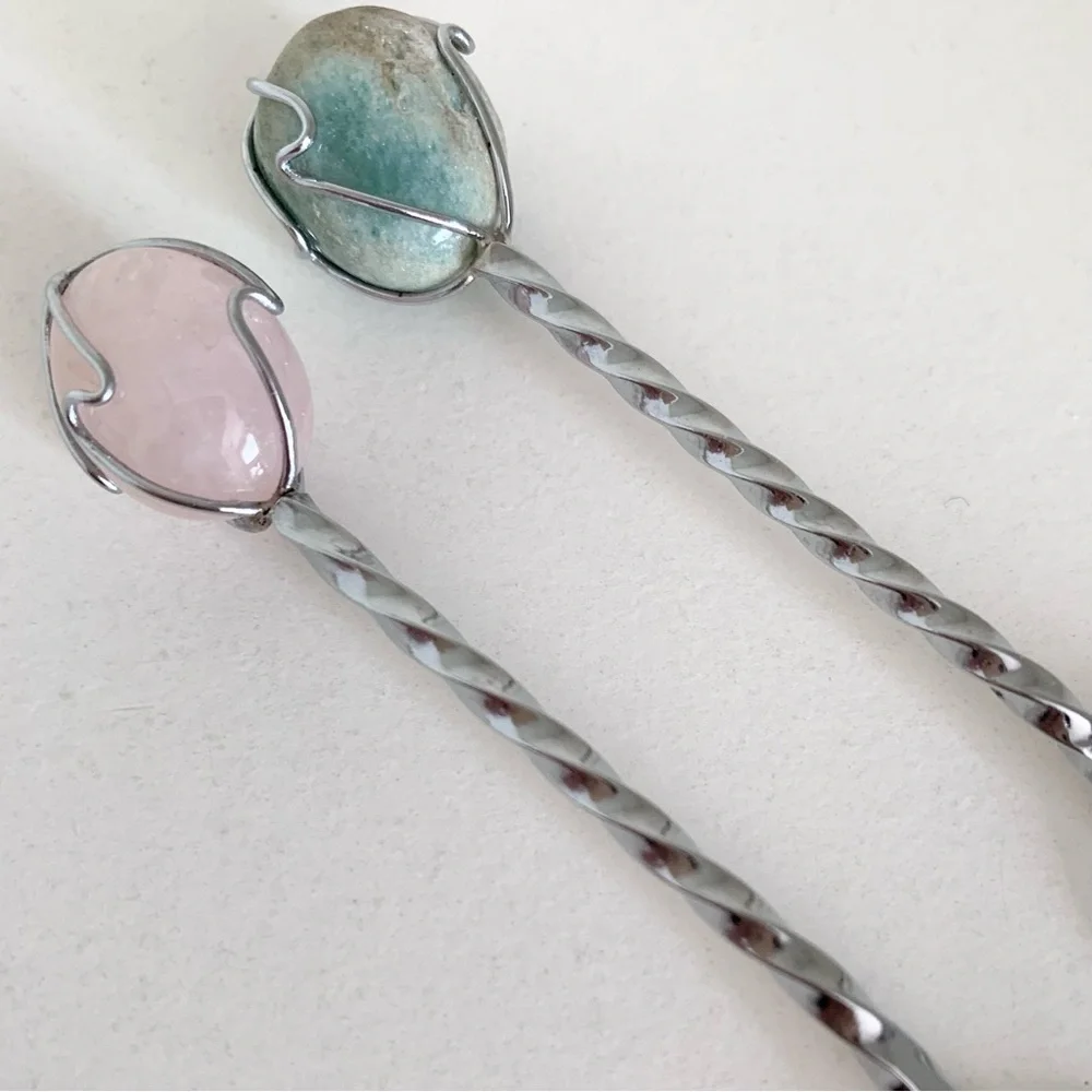 Vintage silver rope spoons with stone ends